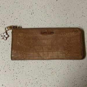 Miu Miu Blush Croc-Embossed Wallet with added Flower Charm